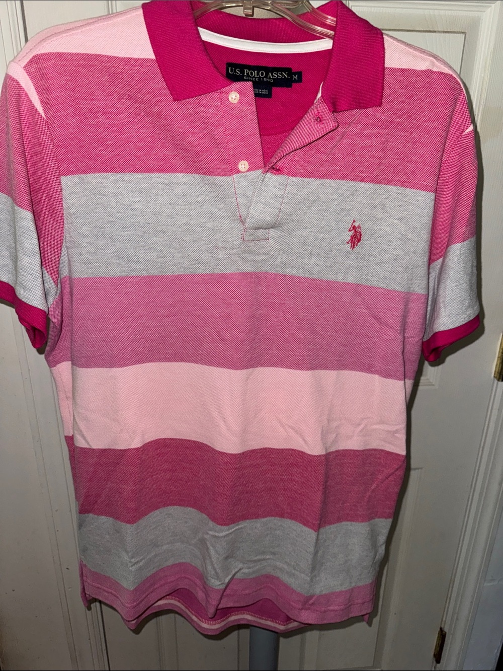 U.S. Polo Assn. Men's Pink Multi-Striped Polo Shirt